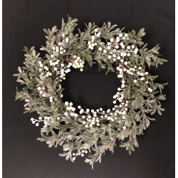 White Berries/Glitter Leaves Wreath 20"